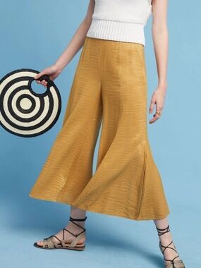 Anthropologie Elevenses Anguilla Cropped Wide-Leg Pants Gold 12 Flowy Boho NWT